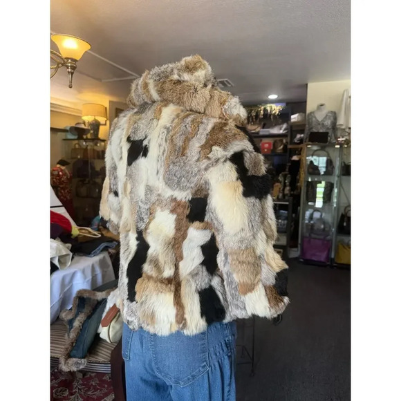 LIL’ BIRDS OF CA Vintage 1950s 1960s Patchwork Fur Hooded Jacket Coat - Picture 3 of 7